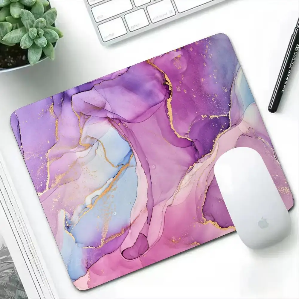 Purple Fashion Marble Mouse Pad Small Office Computer Desk Mat Keyboard Mouse Pad Laptop Cushion Non-slip Deskpad Home Decor Rug