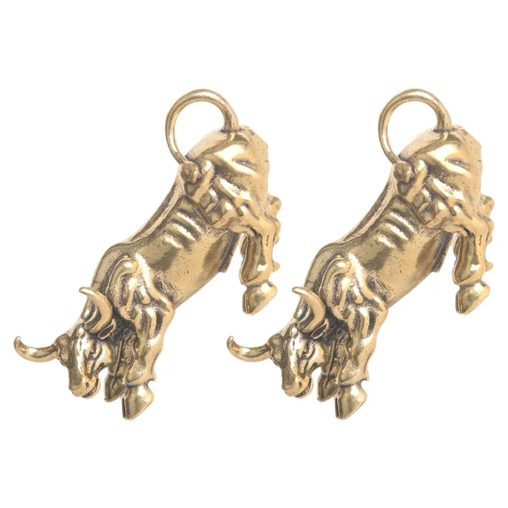 

2Pcs Mini Bull Ornament Heavy Duty Brass Decor for Bookshelf Mantel Entryway Feng Shui Success Symbol Office Desk