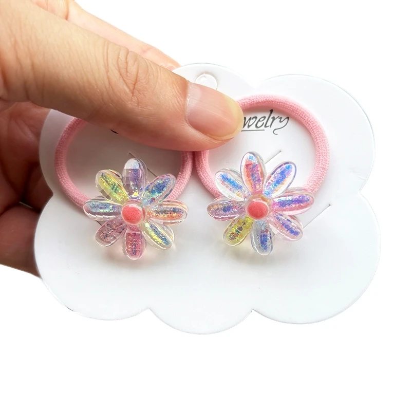 2PCS Cute Cut Colorful Flowers Kids Hairpins Children Headwear Baby Hair Clips Girl Hair Accessories Elastic Hair Bands