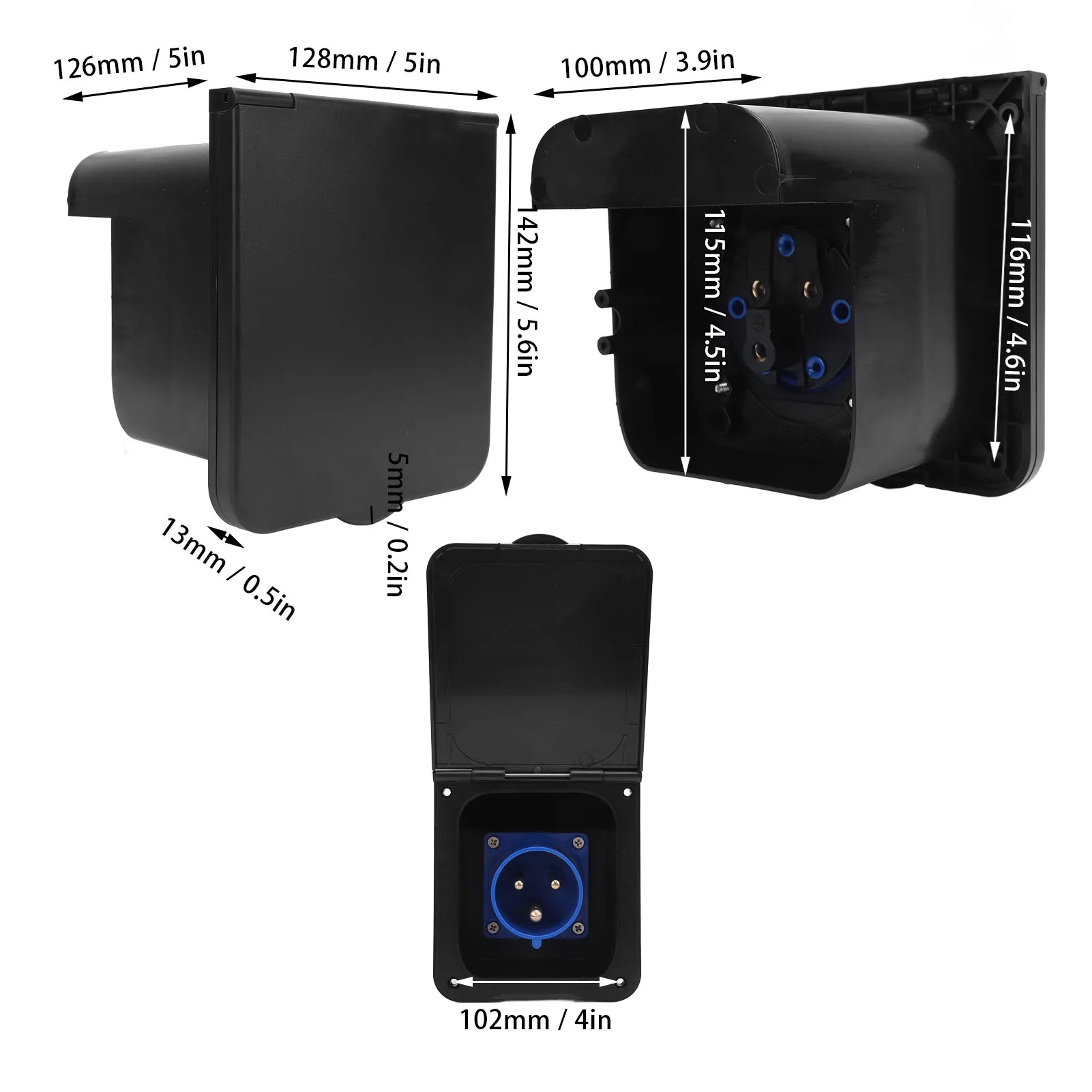 RV-Steckdose, 3-polig, 32 A, Unterputzmontage, wasserabweisend, Shore-Stromsteckdose für Wohnmobil-Anhänger