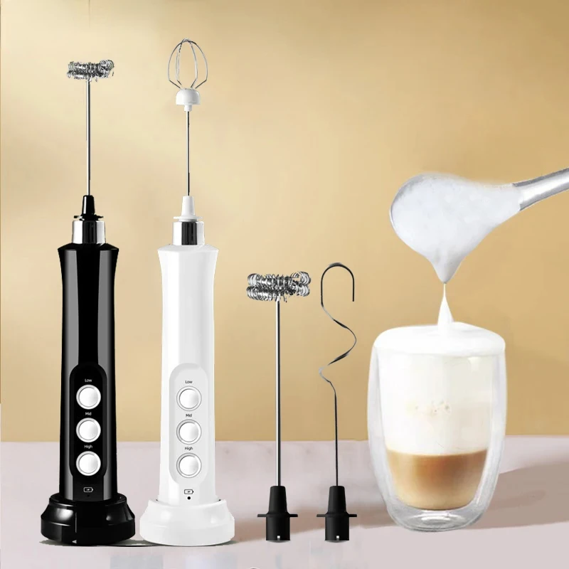 Espumador de leche eléctrico portátil 3 en 1, máquina de espuma recargable de mano, mezclador de bebidas de alta velocidad, varita para espumar café