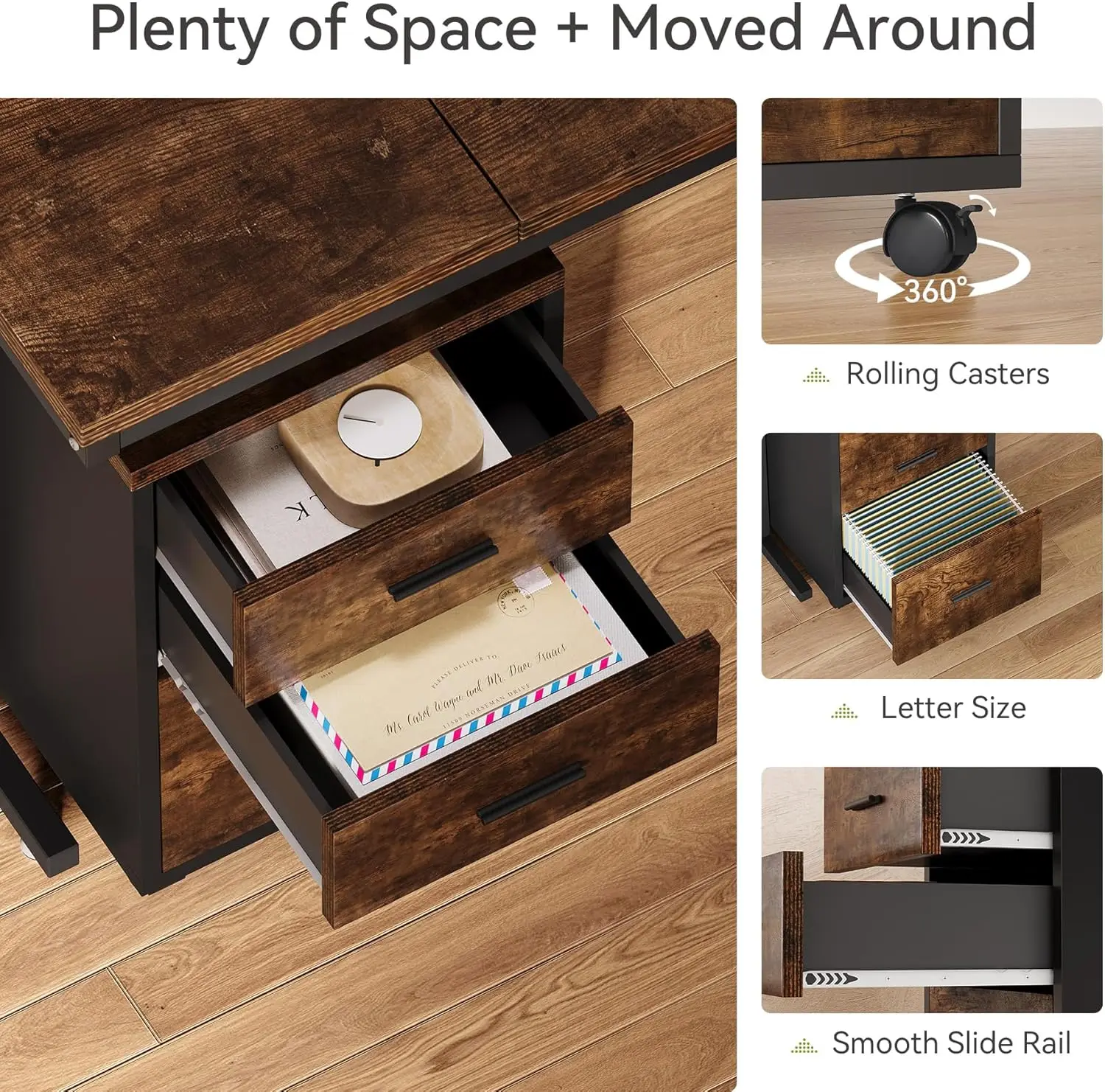 مكتب مكتب على شكل حرف L مقاس 83 بوصة مع أدراج، مكتب تنفيذي كبير مع مساحة تخزين، مكتب كمبيوتر خشبي مع خزانة ملفات #4