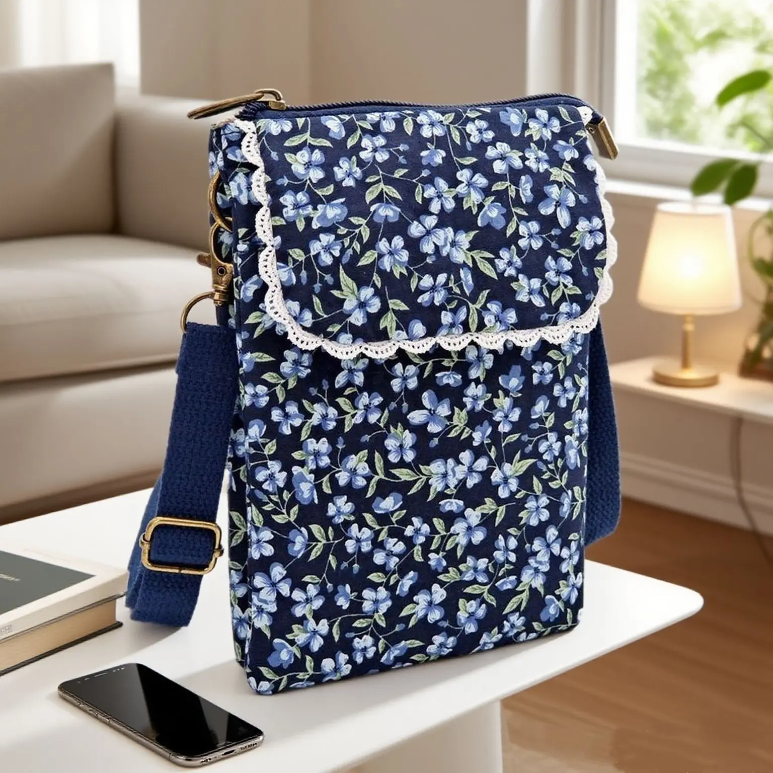 

Fresh and Gentle Artwork Printed Series 5-Layer Crossbody Phone Bag, Shoulder Bag, Fabric Money Box