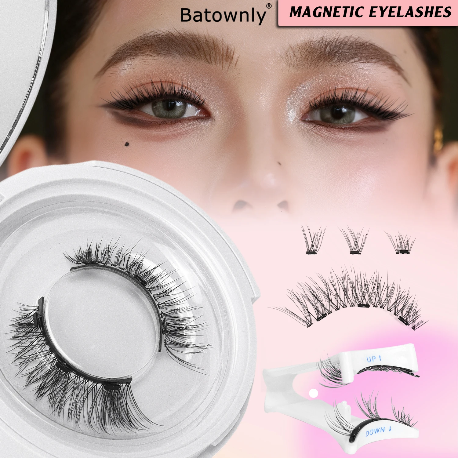 1 Pair of Magnetic False Eyelashes Set, Comes with Eyelash Curler and Mirror, Natural Eye-Lengthening Fishtail Style Eyelashes, No Glue Needed, Suitable for Sensitive Eyes, Reusable Magnetic Eyelashes, Suitable for Daily Makeup