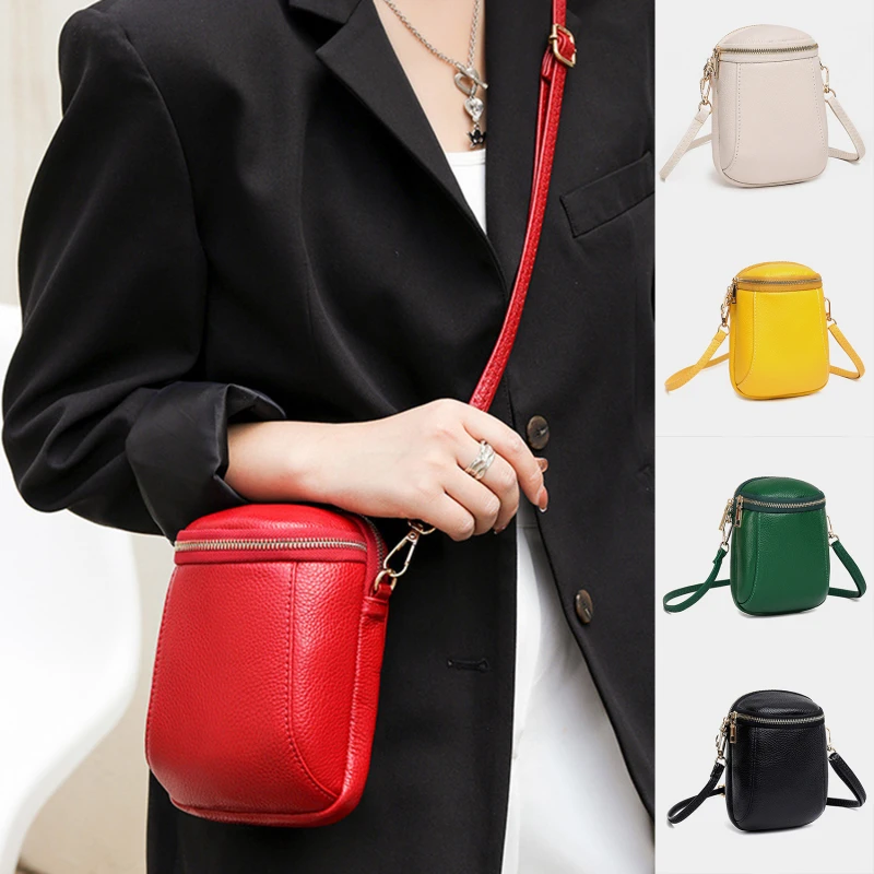 

Vintage Small Phone Bag Solid Color Crossbody Bag Leather Simple Zipper Shoulder Bag Versatile Messenger Bag Lady Fashion Purse