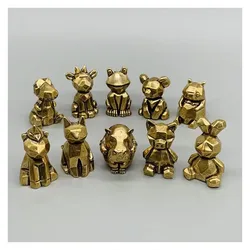 Mini Creative Brass Animal Statue Vintage Miniature Geometry Frog Hippo Home Office Desk Decoration Ornament Funny Toy Gift