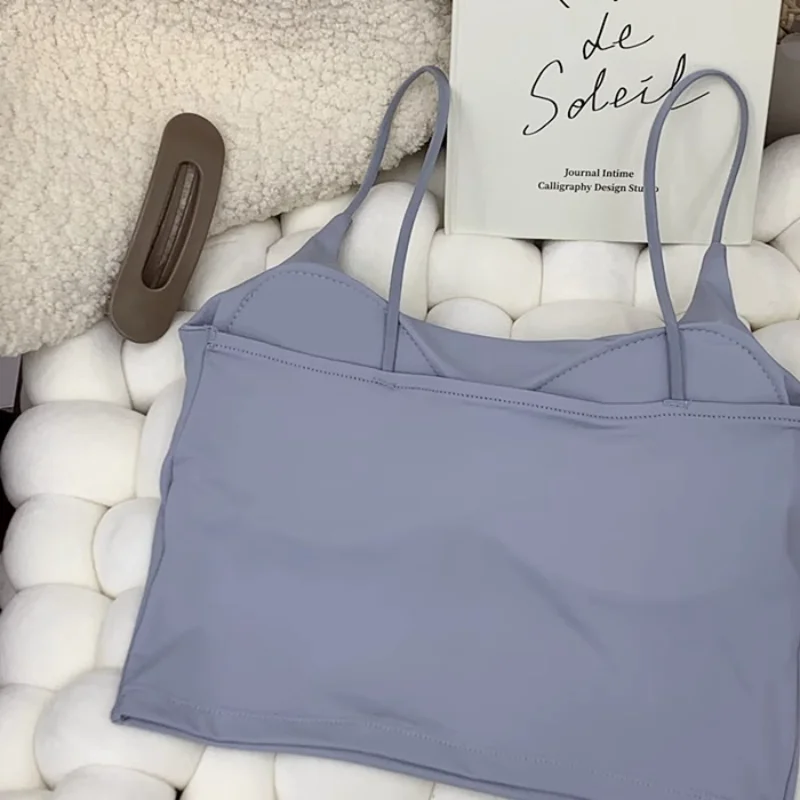 Summer Bra Top Gym Women Ice Silk Crop Seamless Tube Tops Camisole Underwear Korean Fashion Solid Padded Bralette Vest Naked