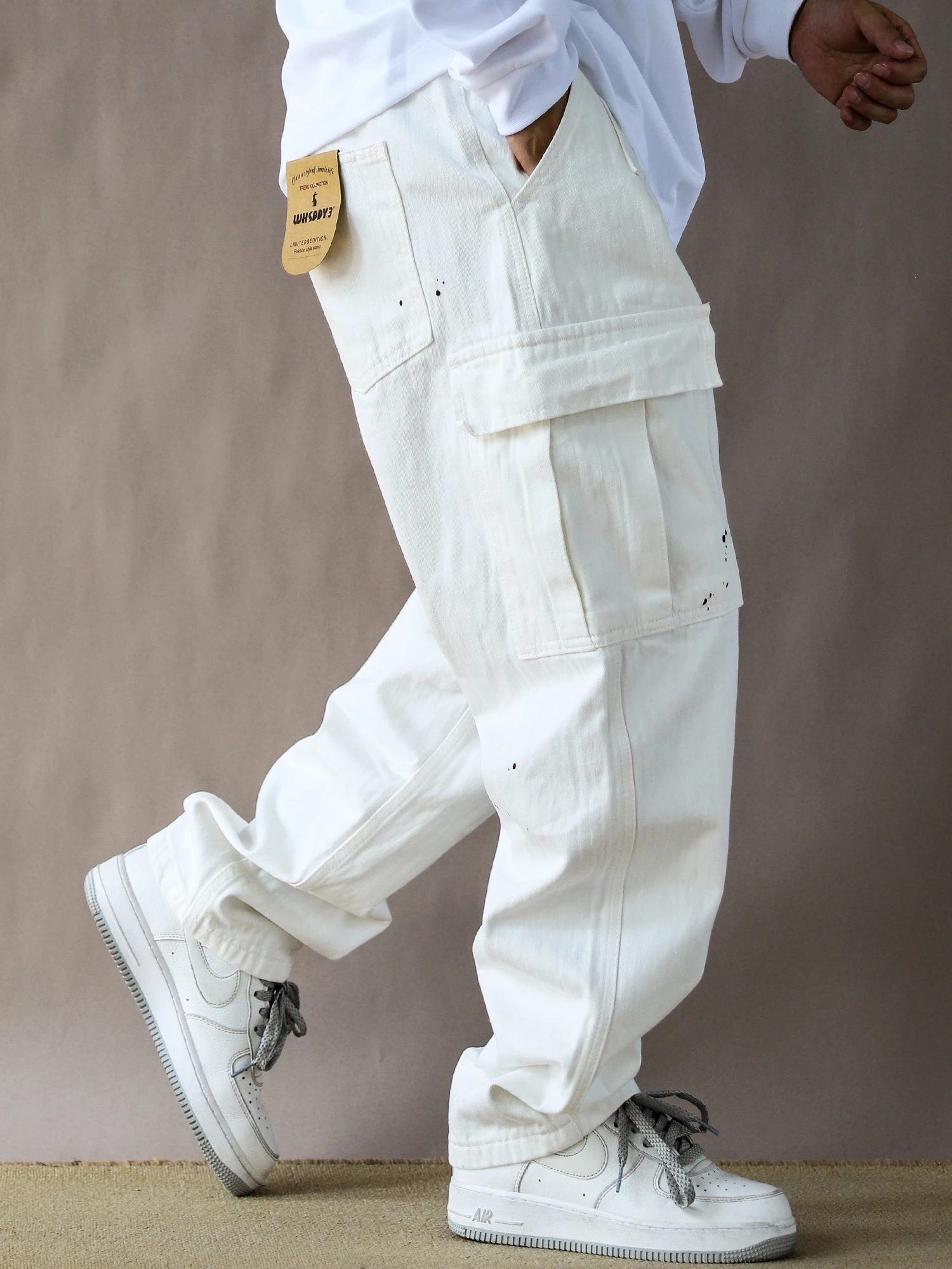 

Мужские повседневные свободные рабочие брюки American Sle, белые, плотные, весенне-осенние, новые, прямые, широкие джинсы из хлопка