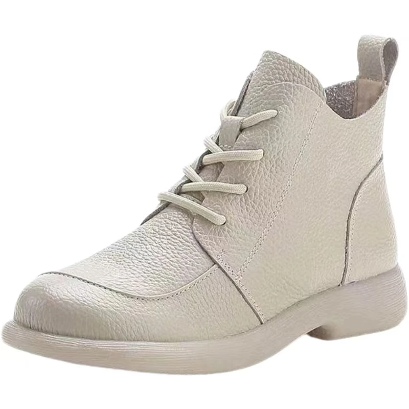 Women's Autumn Winter New Leather Ankle Boots Soft Sole Non Slip Waterproof Low Heel Zippers Loose Comfortable Casual Shoes