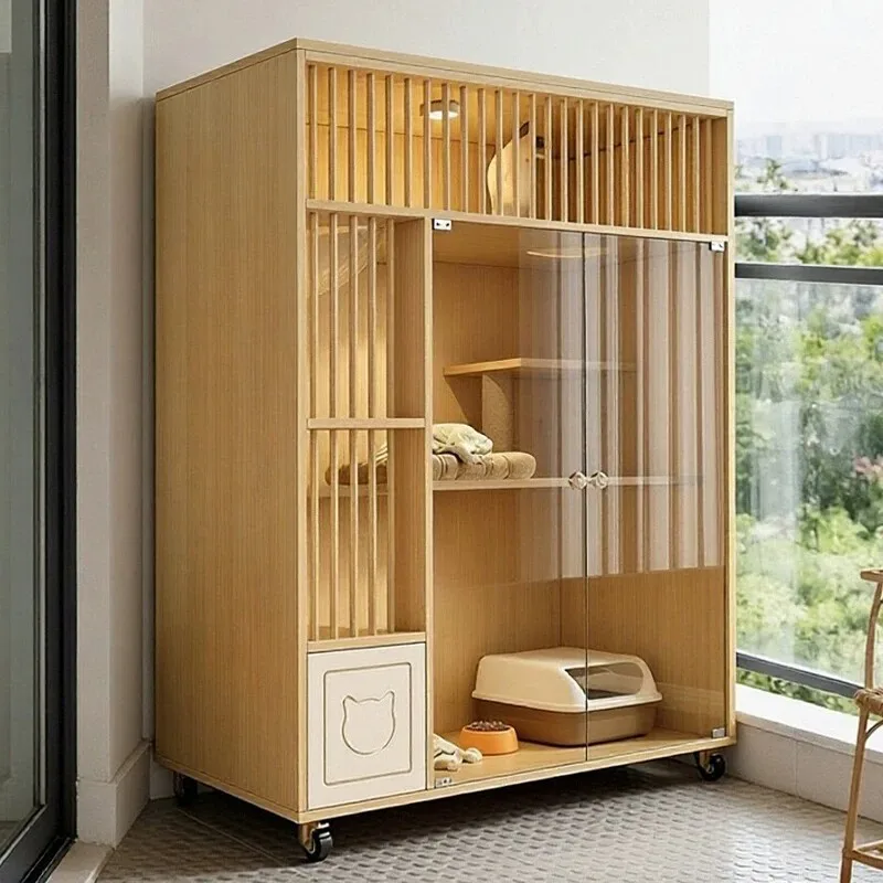 Cat villa household indoor integrated small apartment with toilet does not occupy a panoramic glass cat nest cat cage