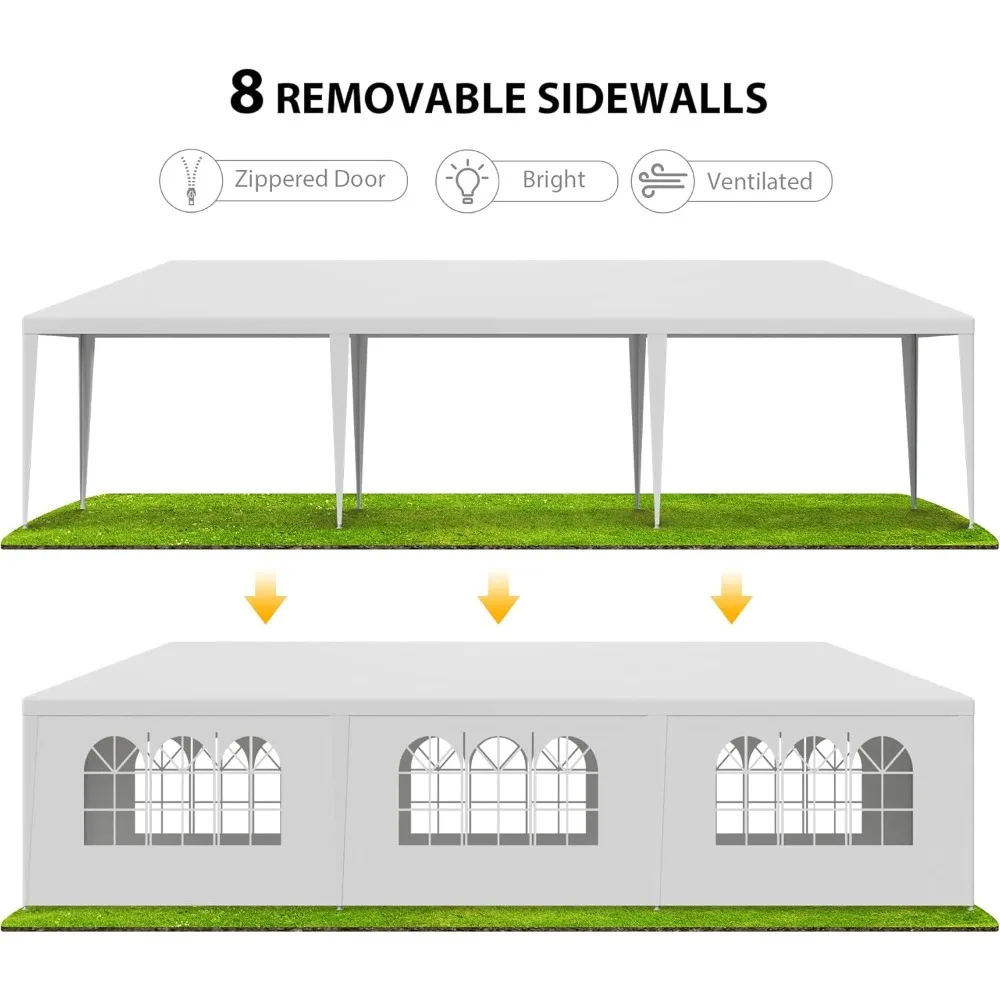 10' X 30' Outdoor Waterproof Gazebo Canopy Tent with Removable Side Walls and Windows, Heavy Duty Tent, White