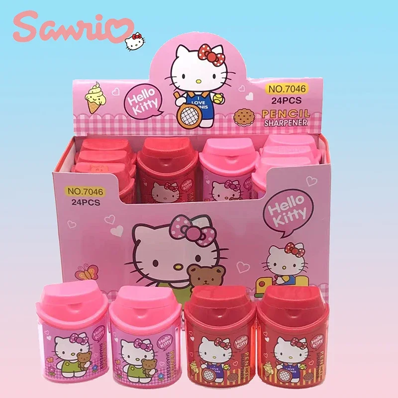 Imagem -02 - Sanrio Double-hole Lápis Sharpener Kawaii Olá Kitty Sharpener Estudante Papelaria Material Escolar Atacado 24 Pcs