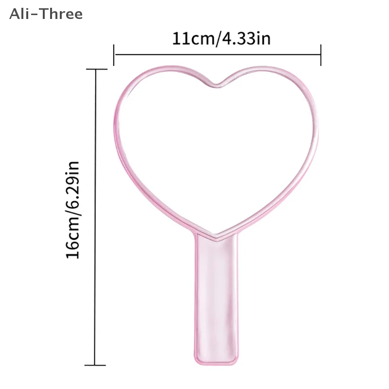 1개 휴대용 메이크업 거울 하트 모양 거울 여성용 손잡이 메이크업 화장품 뷰티 도구 휴대용 화장 거울