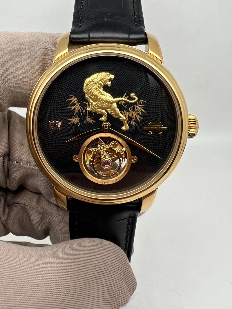 Beijing Brand Tourbillon Is Even More Powerful 24k Golden Tiger Manual Mechanical Watch