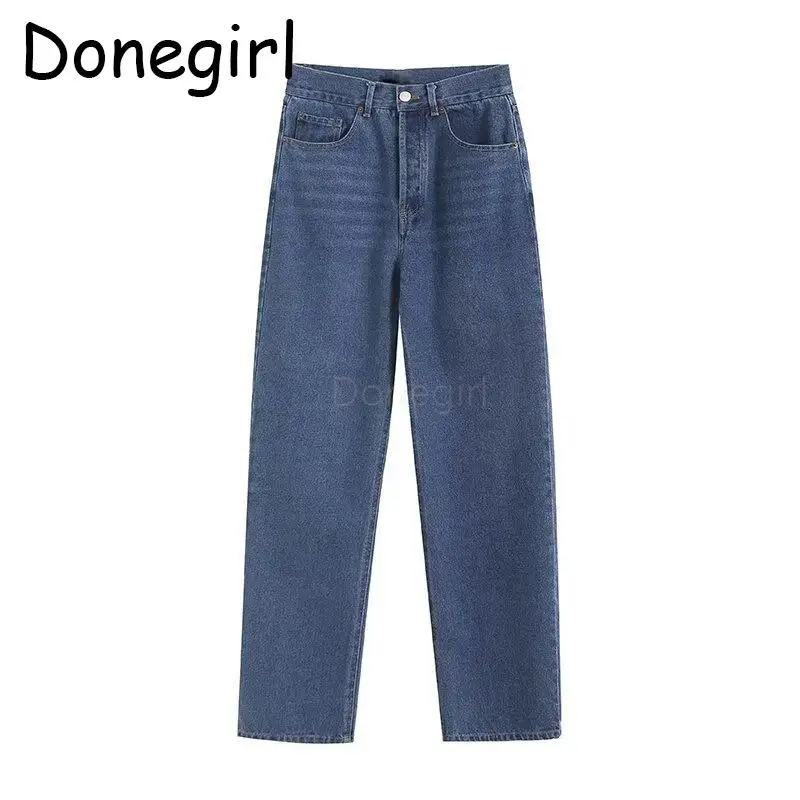 

Donegirl Spring Autumn 2024 New Women High Waist Straight Leg Jeans Solid Simple Basic Casual Versatile Trousers Pants Female