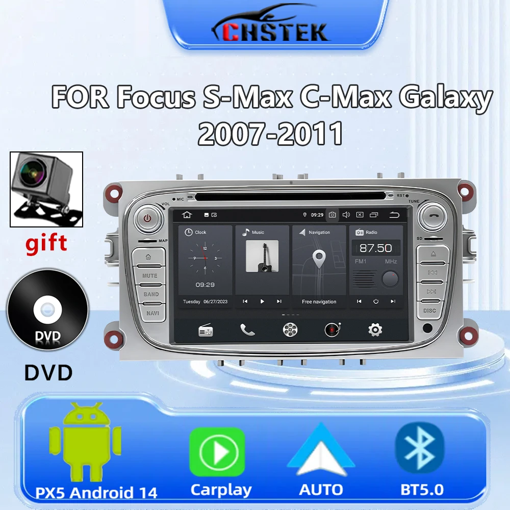 

CHSTEK Android 14 Car Radio Player for Ford Mondeo Focus S-Max C-Max Galaxy 2007-2011 DVD CarPlay Bluetooth5.0 GPS Multimedia