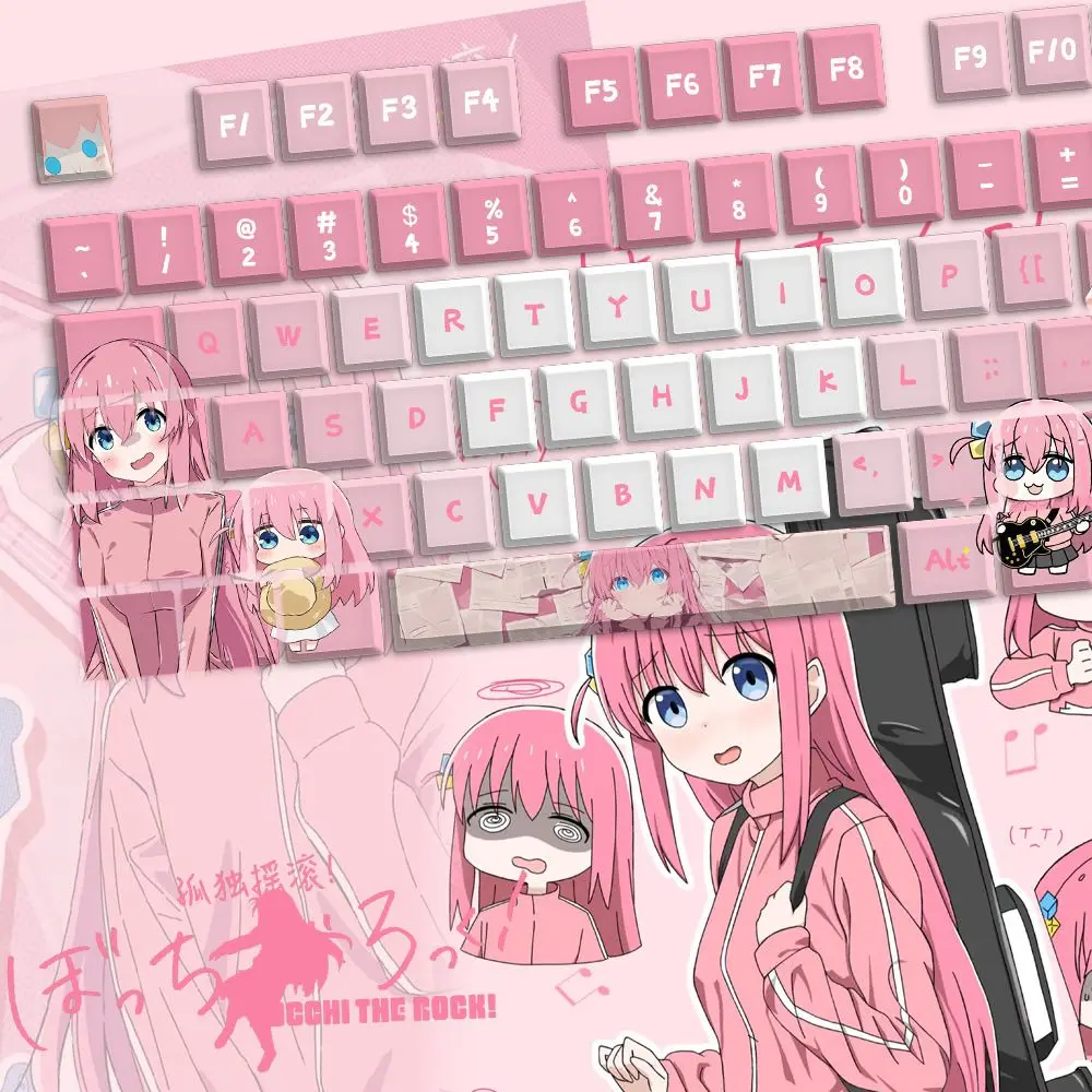 

120 Keys ‌Cute Hitori Gotoh KeycapsぼっちちゃんBOCCHI THE ROCK Keycap Anime PBT DYE-Sub Cherry Profile for Aula Made68 Mad68 Wooting60