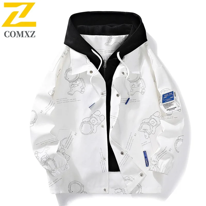 

COMXZ Men Chaqueta Bear Print Preppy Windproof Outdoor Running Fly Fishing Hunting Lightweight Outerwear Streetwear Jacket