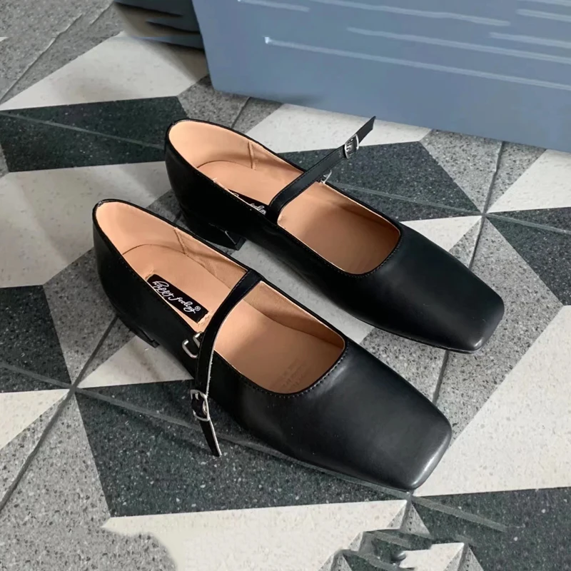 Bailamos Fashion Flats 2023 Brand Design Square Toe Women Ballet Shoes Casual Buckle Strap Female Dress Shoes Low Heels Mu