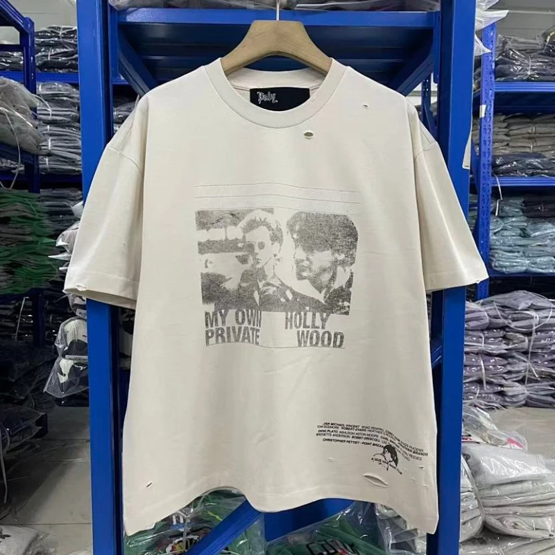 New Arrival Retro Graffiti Oversize PalyT‑shirt Cement White Cotton O‑Neck Elastic Short Sleeve Tee For Men Women