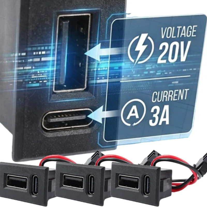 

20V3A Double Layer USB Female Base Type-C Socket and Female Usb Lamp Charging Socket Power Socket with Cable Connector