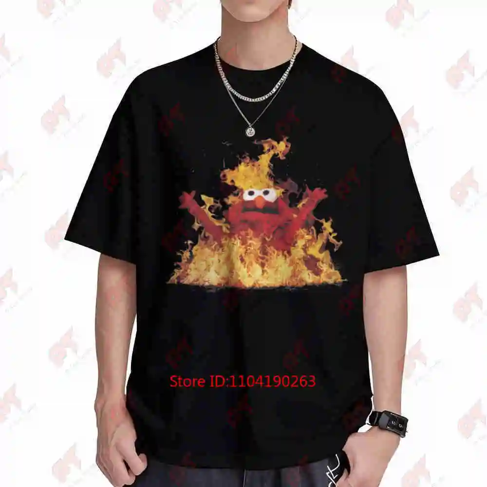 Hellmo Rise Meme Firey Elmo Viral Short Sleeve Tee 100% Cotton T-Shirt