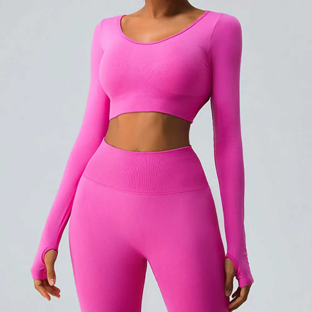 Top esportivo de manga longa sem costura para mulheres, push up crop top, camisas de treino, ginásio de corrida, colete sexy feminino, verão