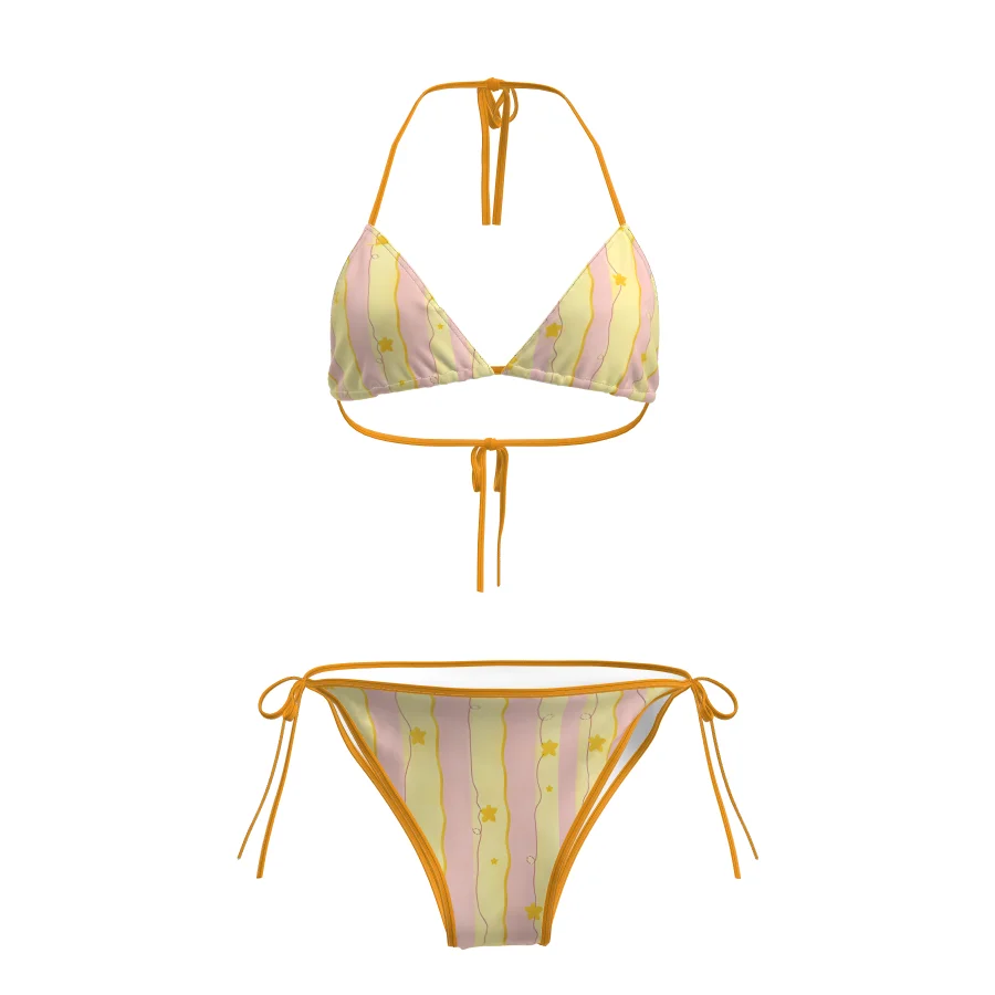 

Summer Spicy Girl Y2K Yellow Striped Star Bikini Two-Piece Set Separate Tie-Dye Beach Vacation Swimsuit by DK Brand