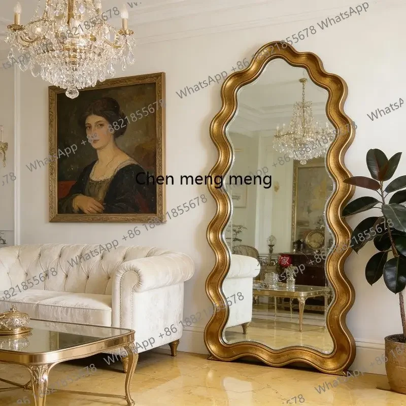 a17 French retro full-length mirror home wall-mounted bedroom full-length mirror European wave frame floor-to-ceiling