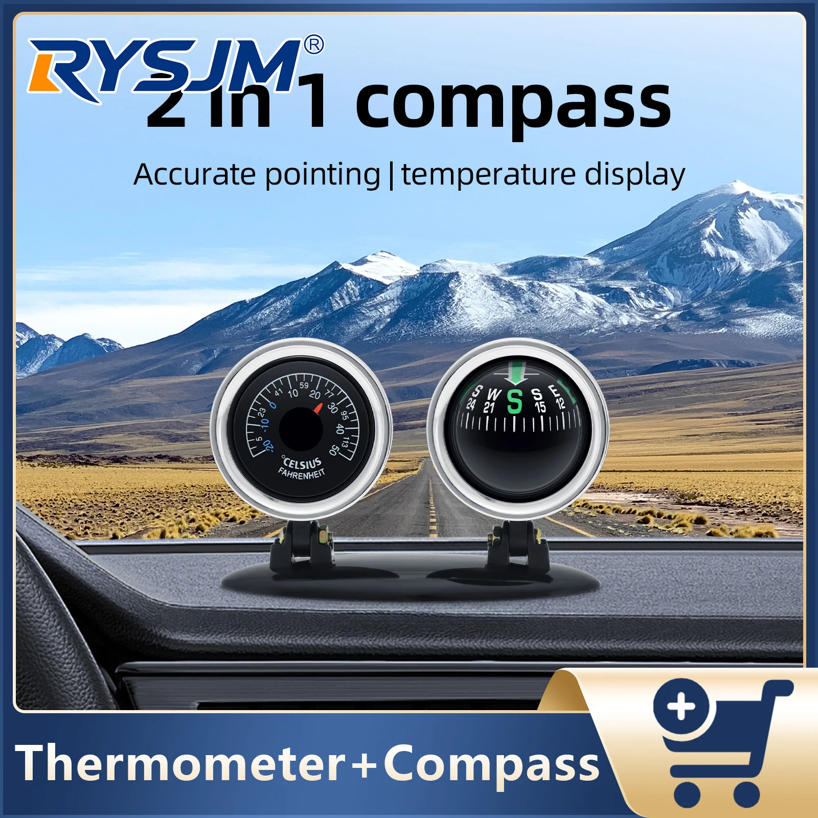 Car 2 in 1 Dashboard Compass Thermometer Navigation Guide Ball Compass For Vehicle Car Auto Compass Navigation Accessories