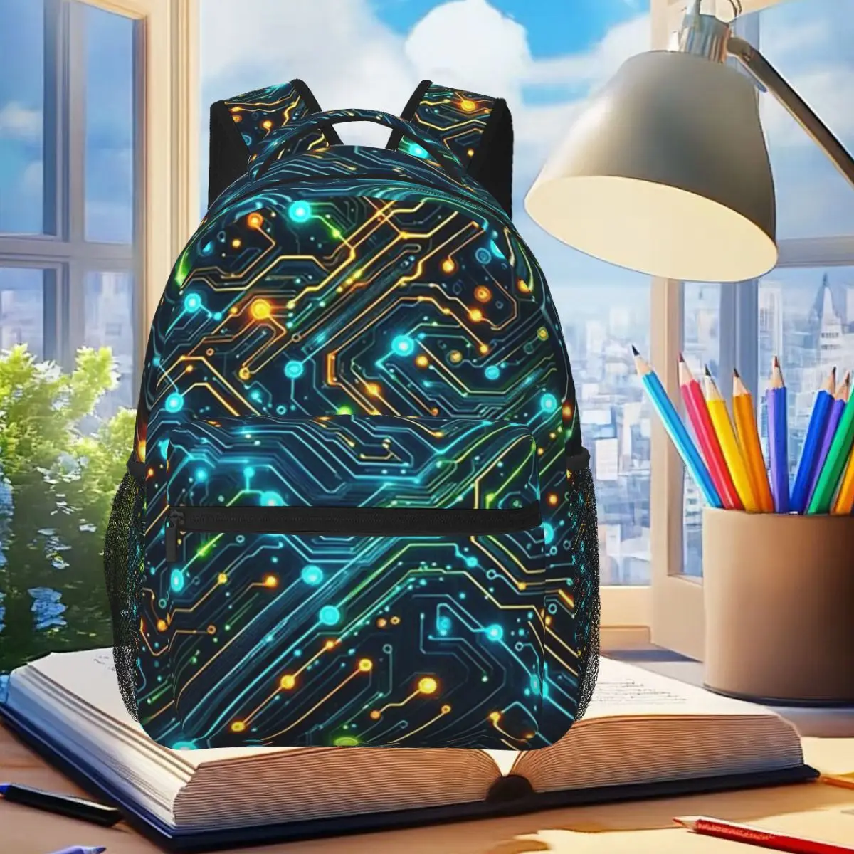 

Neon Circuitry Student Backpack School Bag Hiking Travel Daypack for Boys Girls Fashion Bookbag Shoulder Bags