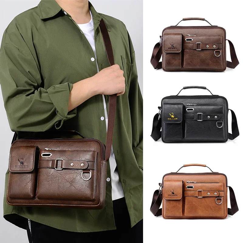 Small Men'S Briefcase Bag Leather Handbags Cross Shoulder Business Tote Boston Breifcases Square Wallets Crossbody Bag WT132