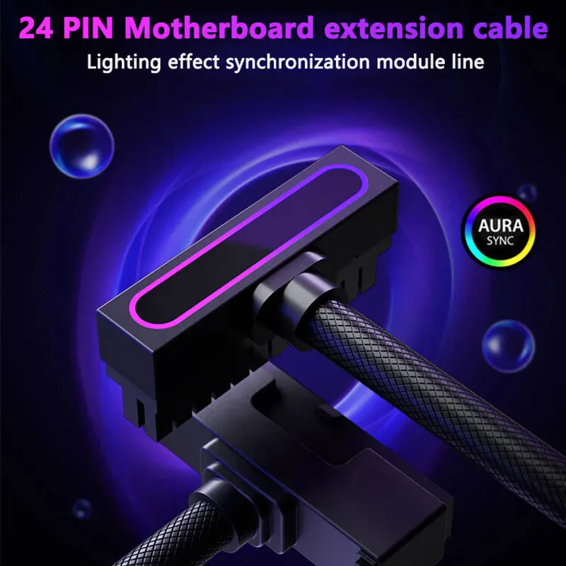 UPSIREN motherboard 24PIN Extension Cable, ARGB PC Cable with 5V 3Pin, 90 Degree Right-Angle Design Male-to-Female Connectors