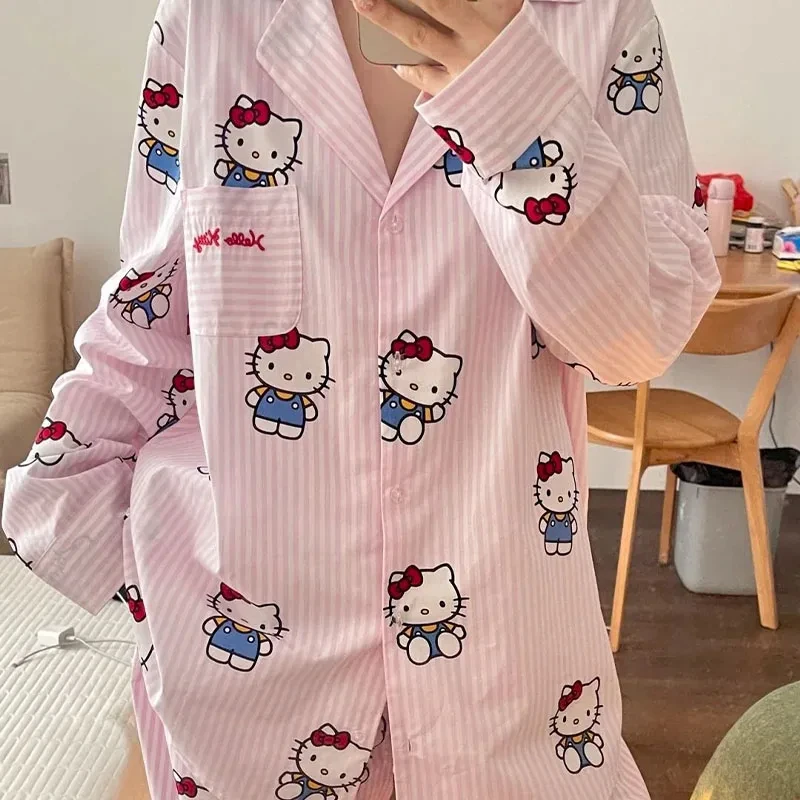 

Anime HelloKitty autumn pajamas long sleeved Korean version loose and comfortable casual cartoon cute sweet thin home clothes