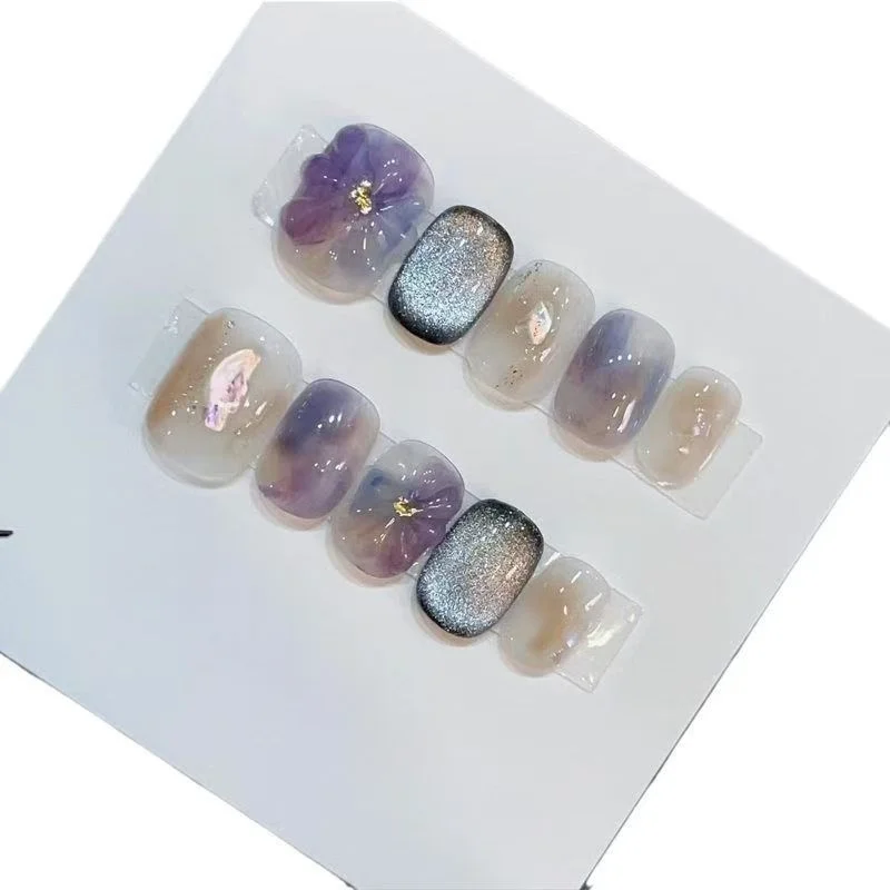 10 pièces de faux ongles courts carrés à pression manuelle, magnifiques faux ongles, art des ongles coquillage de rêve, adaptés aux femmes