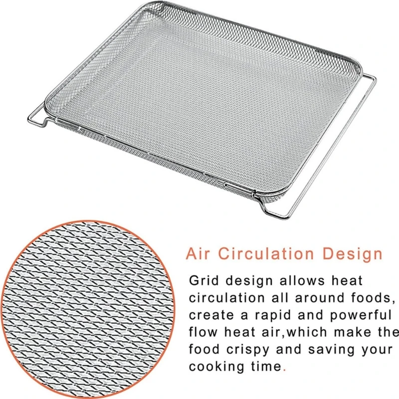 Stainless Steel Grill Basket Non-stick Oven Mesh Basket Air Fryer Tray Wire Rack Roasting Basket Cooking Pan Easy Clean 918D