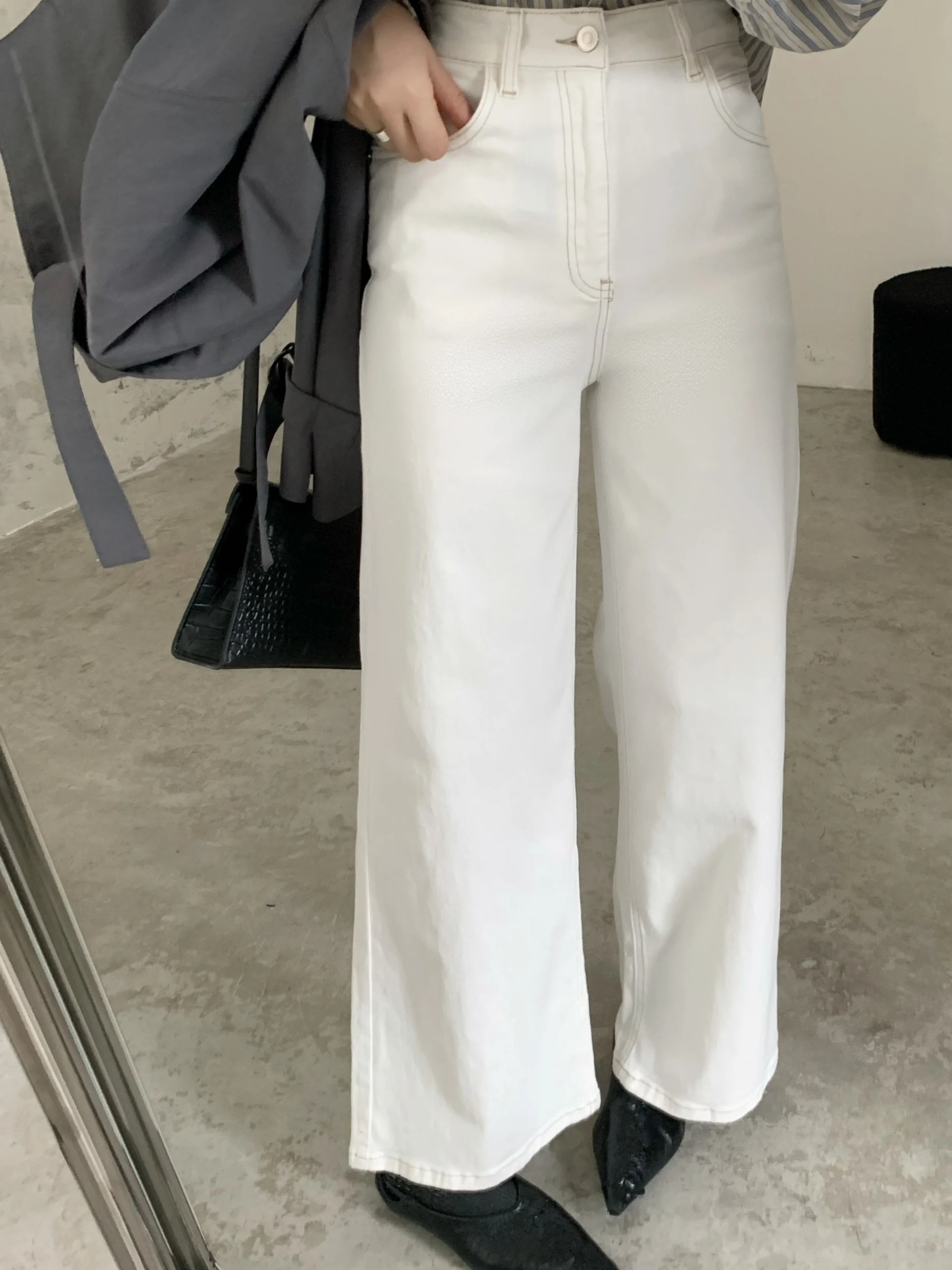 

Slimming High Waist Straight Leg Wide Leg Pants Faionable Casual Cotton Jeans Ladies Autumn Zipper Sle No Stretch