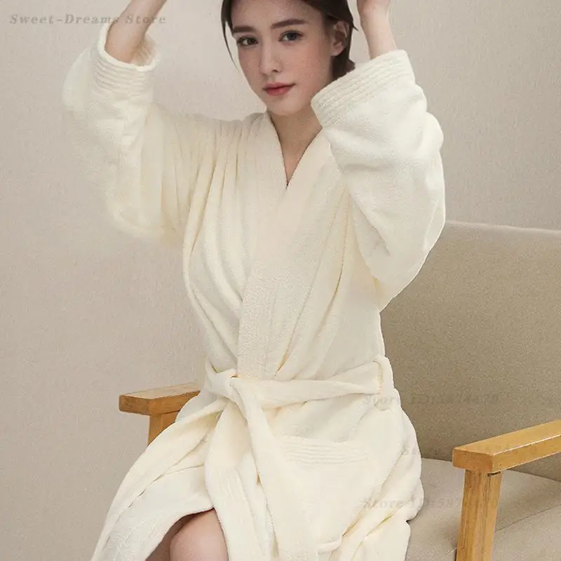 

Flannel Robe Women's Sleepwear Thicken Warm Nightwear Homewear Loose Coral Fleece Bathrobe Autumn Winter Lingerie Loungewear