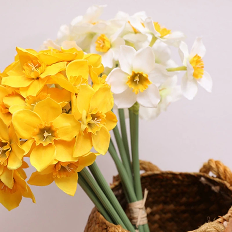 6Pcs/Bundle 40cm Artificial Flower Daffodil Bouquet Home Wedding Party Decoration Desktop Ornament Craft Fake Flowers