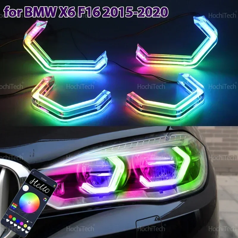 

For BMW X6 F16 2015-2019 High Quality Dynamic M4 Style RGB Light Rings App control DRL LED Angel Eyes Kit with turn signal