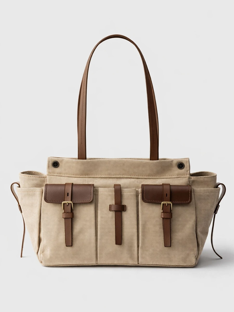 

Vintage Leather Shoulder Bag Women Crossbody Motorcycle Tote Handbag Multi Pocket Zipper Retro Underarm Bag Large Capacity