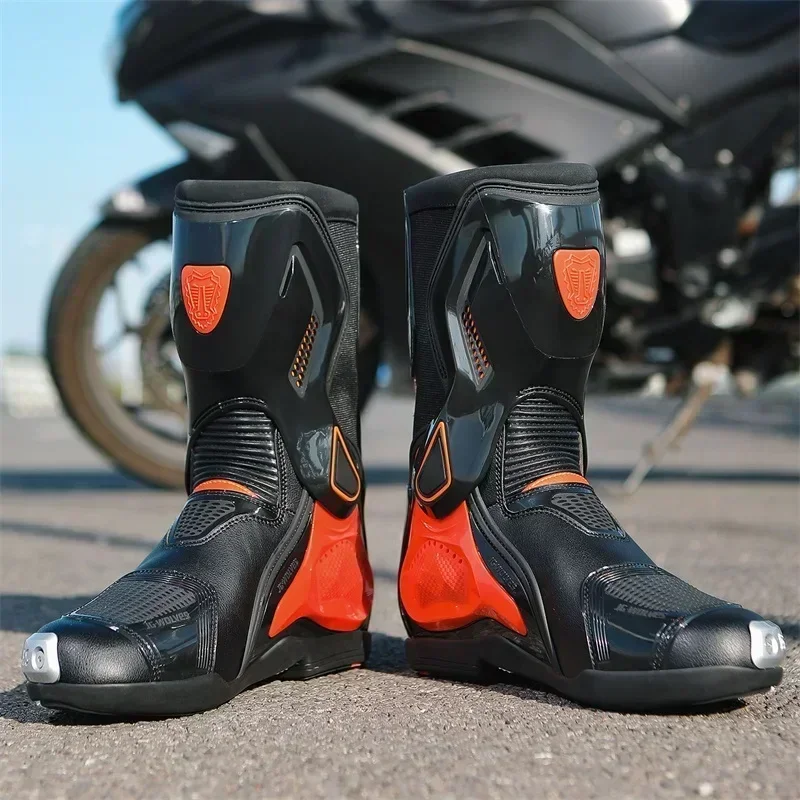 Men Professional Highway Racing Sports Motorcycle Shoes Titanium Alloy Motocross Boots Botas Hombre Motorcycle Riding Boots