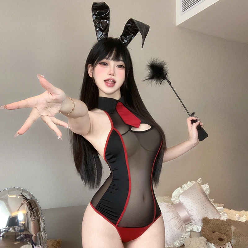 

Sexy Lingerie Pure Desire Net Sheer Bunny Girl Rabbit Cosplay Mesh Bodysuit Cross-Border Lady Female Nightclub Exotic Wear