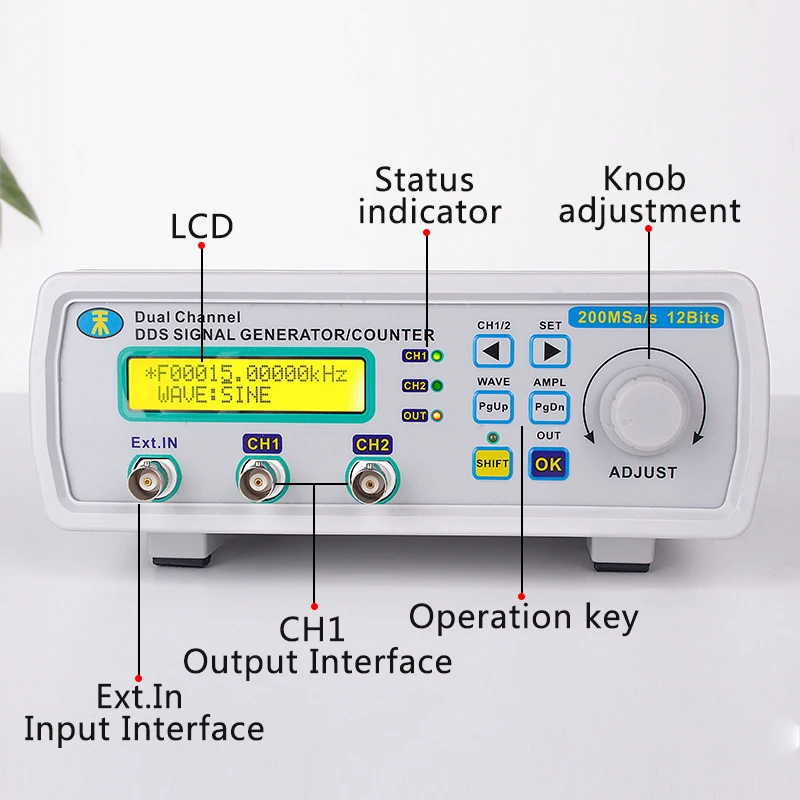 JUNTEK MHS5200A 20MHZ Dual Channels Signal Generator DDS Function Generator Frequency Meter Digital Control Arbitrary Waveform