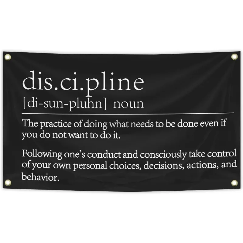 1pc Discipline Flag Motivational Banner 3x5 Feet Funny Tapestry with 4 Brass Grommets for College Dorm Room for Man Cave Wall Ou