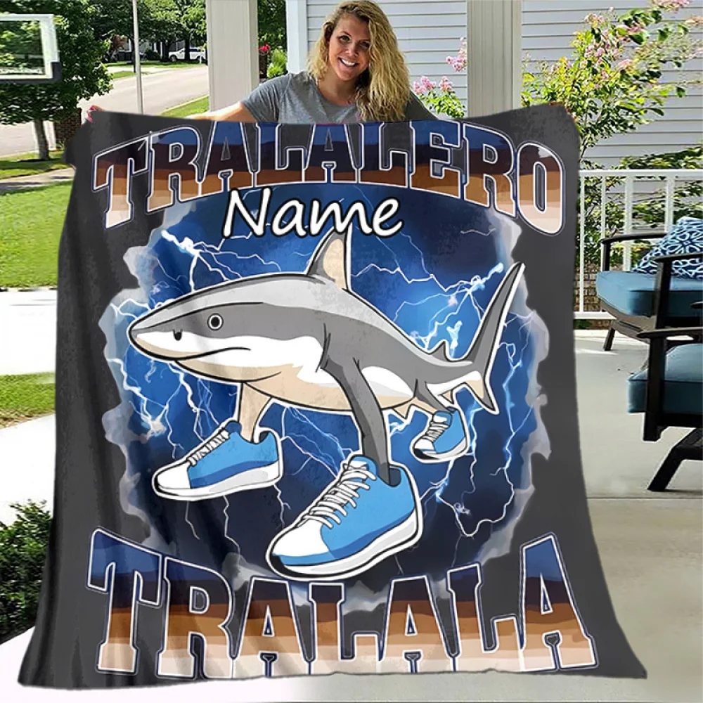 Couverture en flanelle tralala cerveau italien avec nom personnalisé, couverture douce, adaptée au canapé, au lit, à l'anniversaire, aux enfants, aux amis, aux cadeaux