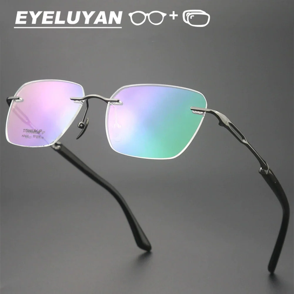 

EYELUYAN Men's High-End Customizable Progressive Prescription Glasses Buffalo Horn Titanium Rimless Optical Eyewear H2423