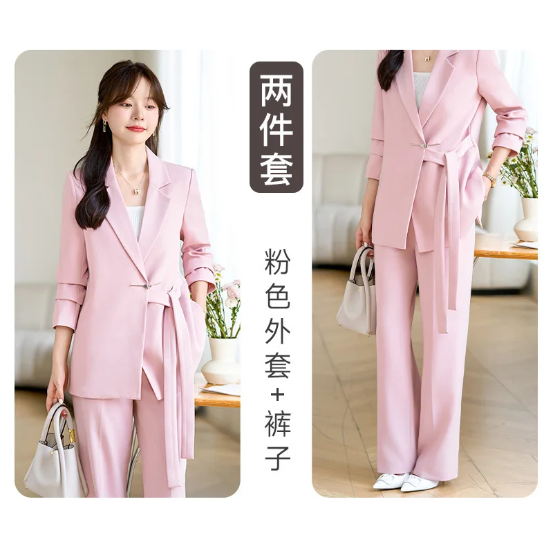 طقم بدلة راقية للنساء، ملابس رسمية احترافية جديدة للربيع والخريف، بدلة فضفاضة غير رسمية مكونة من قطعتين