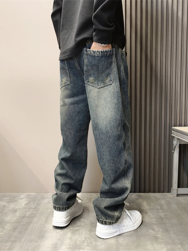 

Американские свободные широкие мужские джинсы с завышенной талией, весенние новые трендовые брендовые повседневные прямые длинные брюки, молодежные весенние джинсы