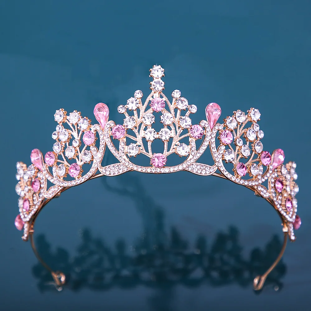 Fashion Princess Queen Girls Sky Blue Pink Crystal Tiaras For Women Party Birthday Crown Hair Dress Accessories Headwear Jewelry